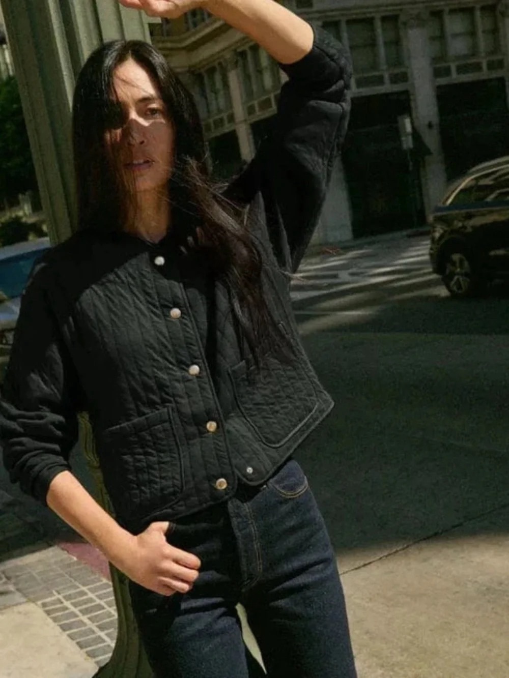 NWT Nation La Anthropologie Black Quilted Snap-Front Jacket - Women